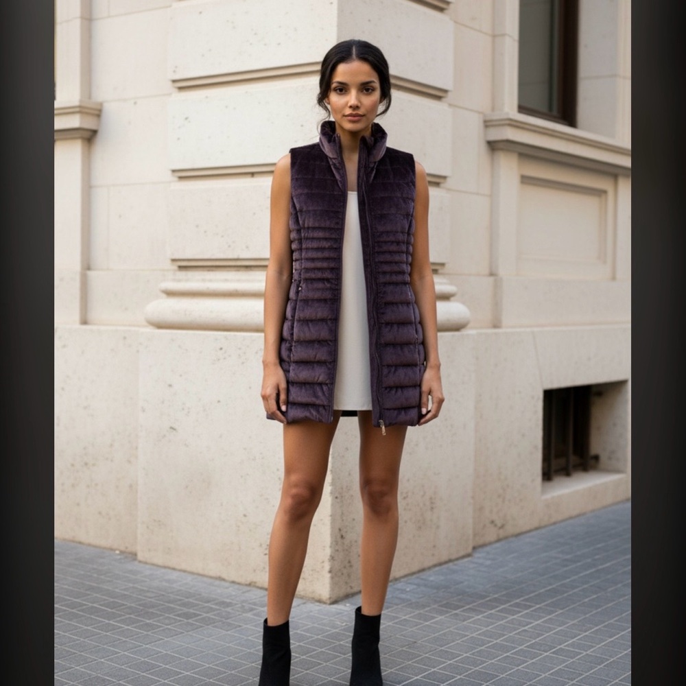 2 for $30 ✅Women's Long Velvet Puffer Vest - Deep Purple